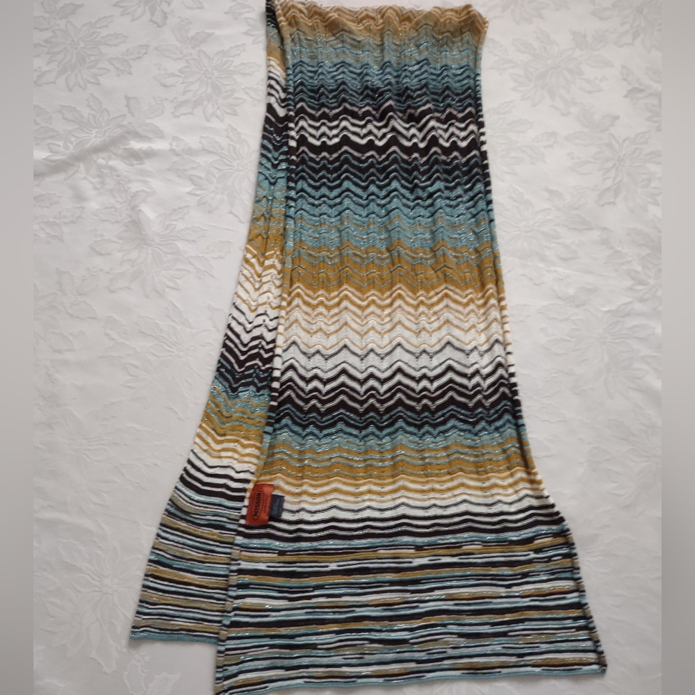 Made in Italy luxury wool cashmere blend zig zag Chevron Knit Scarf Missoni